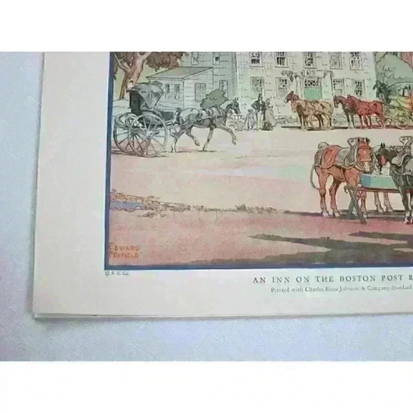 Art Print Edward Penfield INN ON THE BOSTON POST 1804 Color Litho 9x12 Antique - Picture 8 of 12